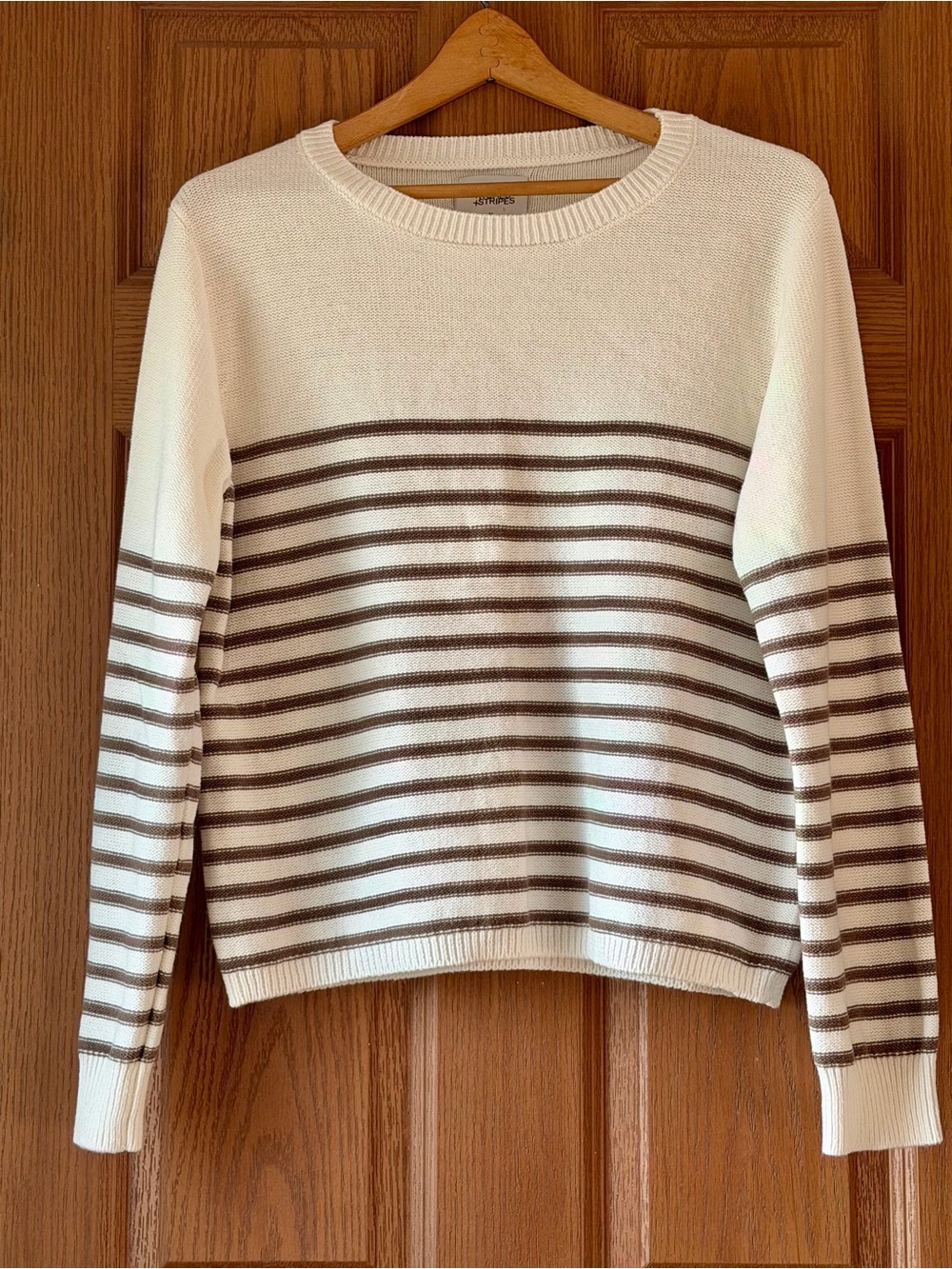 Stitches Cream and Brown Striped Crewneck Sweater